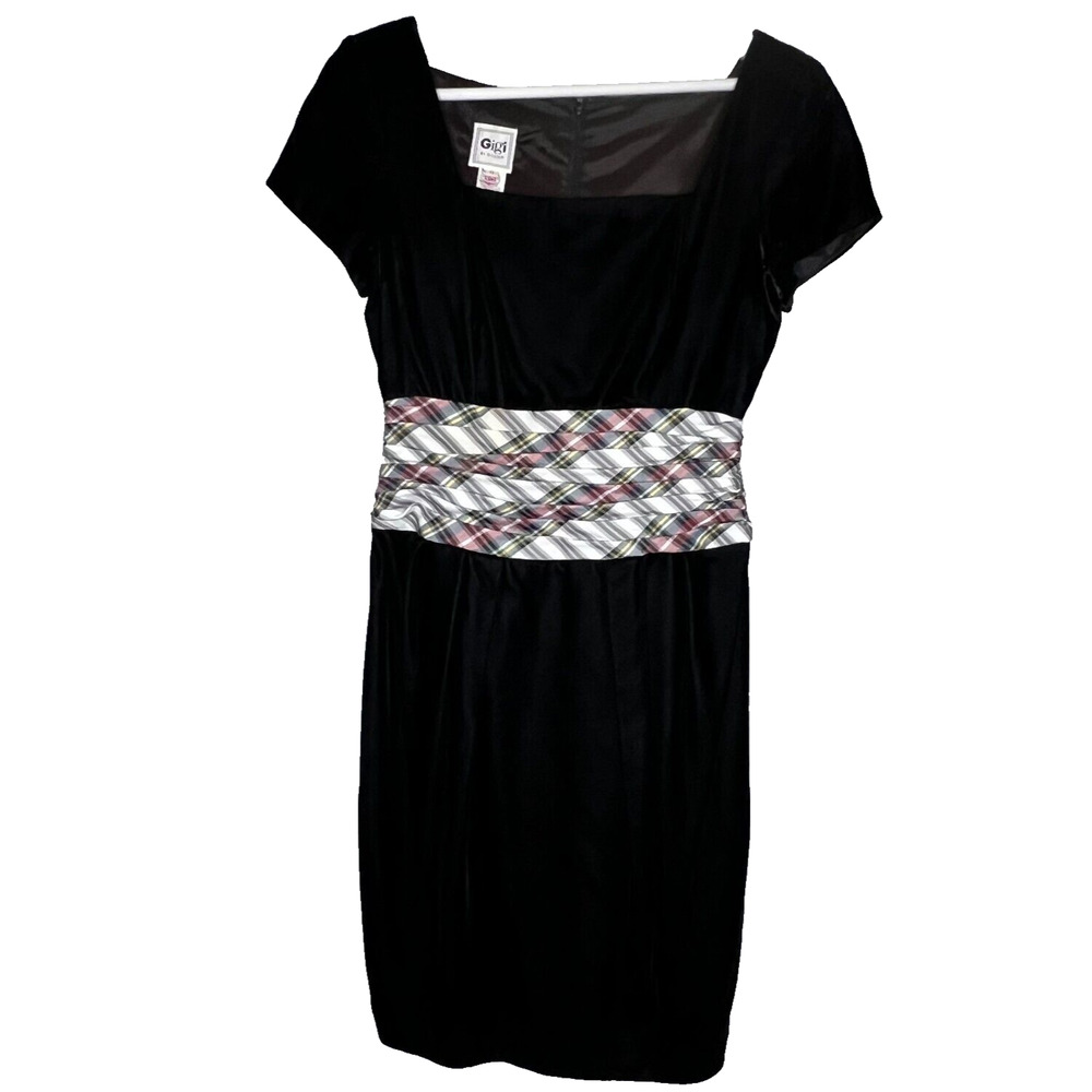 Gigi Gillian Velvet Vtg Dress 8 Plaid Ruched USA Union Holiday Party Evening 90s